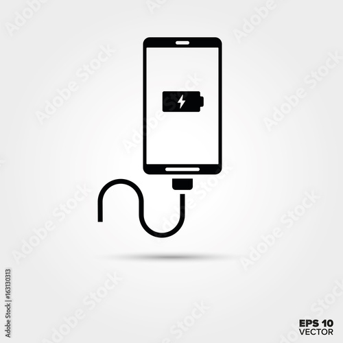 Charging smart phone vector glyph icon.