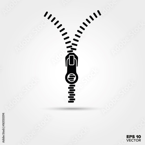 Half opened zipper vector glyph icon.