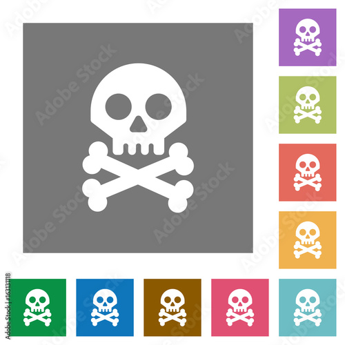 Skull with bones square flat icons
