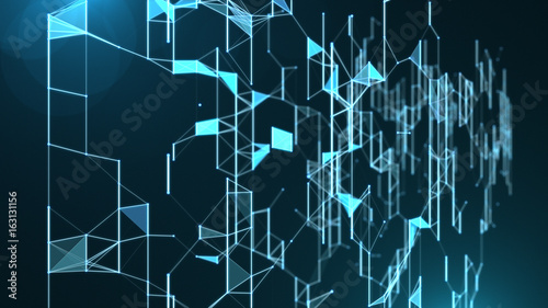 Abstract futuristic geometry and web connection on dark background