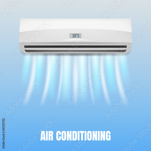 Conditioner with air streams. Realistic air conditioner with flows of cold air. Isolated conditioner