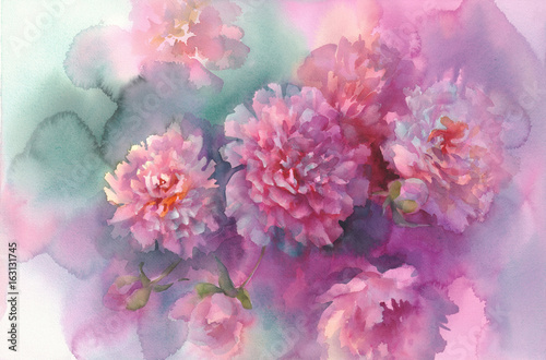 Wallpaper Mural pink light peonies watercolor background Torontodigital.ca