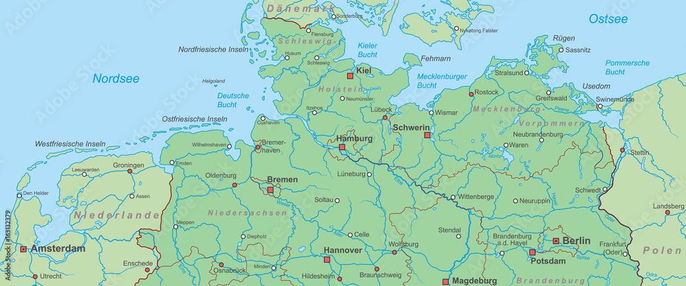 Norddeutschland - Landkarte von Nord- und Ostsee
