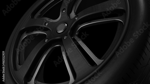 Tire Wheel Black Brushed Metal 3D Rendering