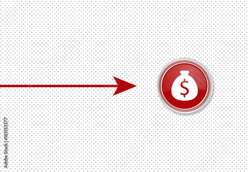 Pfeil zeigt auf Knopf - Geldsack Dollar- Geldanlage