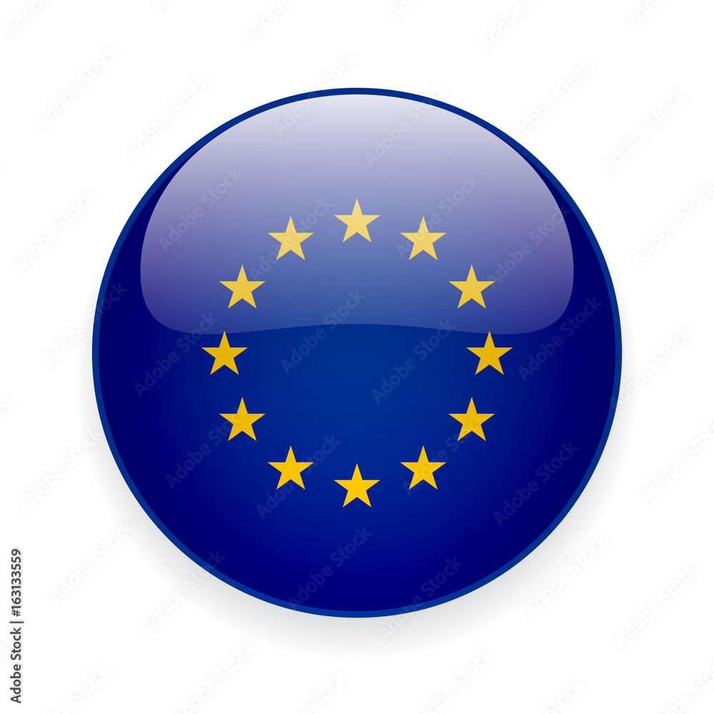 Round glossy icon with flag of the European Union on white background Round glossy icon with flag of the European Union on white background