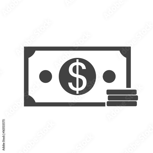 Dollar banknote and pile of coins. Flat style icon. Vector illustration