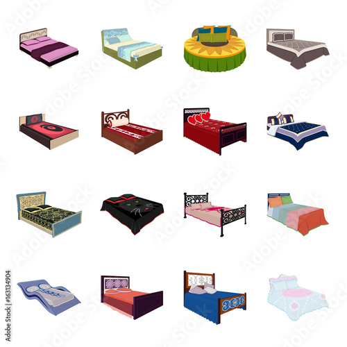 A bed with a back, round, curved and other kinds of the goods. Beds set collection icons in cartoon style vector symbol stock illustration web.