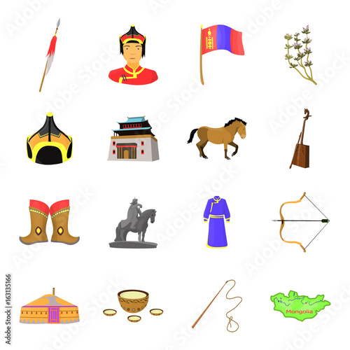 Genghis Khan, a monastery, Yurt and other sights of Mongolia. Mongolia set collection icons in cartoon style vector symbol stock illustration web. photo