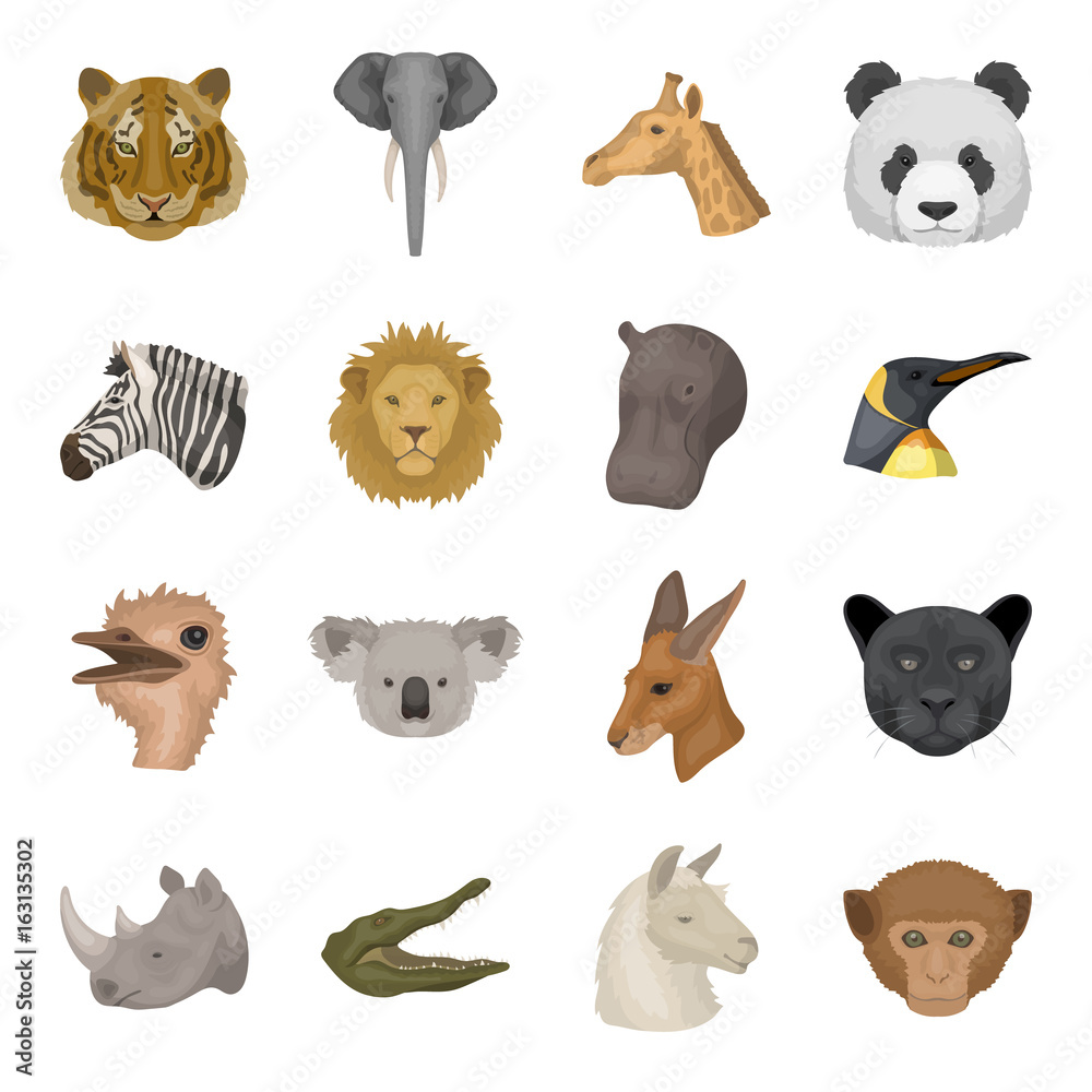 Obraz Realistic animals set icons in cartoon style. Big collection of realistic animals vector symbol stock illustration