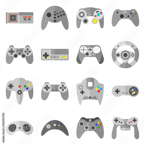 Different game controllers. Vector illustrations set of computer joy sticks