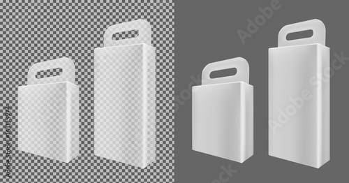 Realistic transparent paper or plastic packaging box with hanging hole