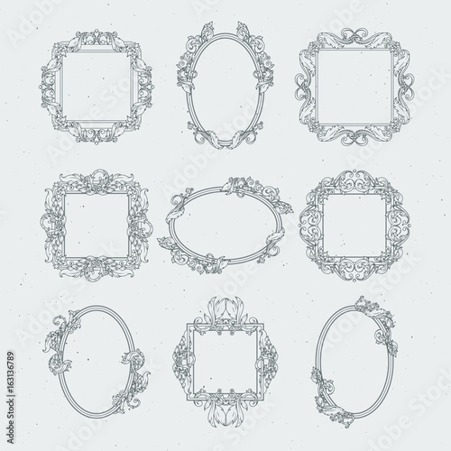 Antique victorian picture frames. Vector set in baroque style
