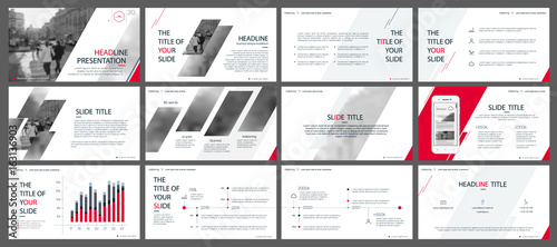 Red and gray elements for infographics on a white background. Presentation templates. Use in presentation, flyer and leaflet, corporate report, marketing, advertising, annual report, banner.
