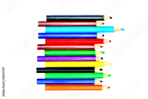 Colorful pencils put together isolated on white background.