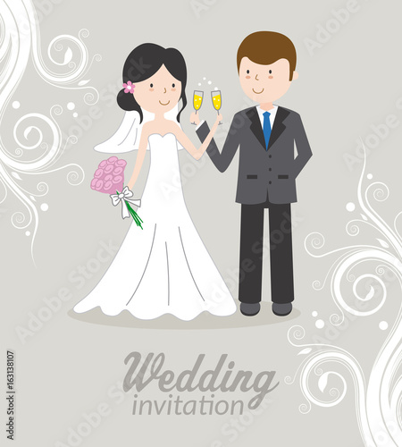 Fototapeta Naklejka Na Ścianę i Meble -  Wedding invitation. Toasting with champagne boyfriends
