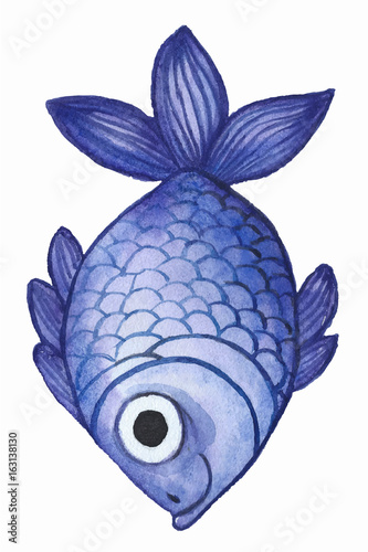 Drawn watercolor drawing of a fish, fish of a gray color on a white background