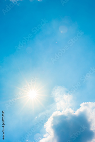 Sunny background  wonderful blue sky with bright sun
