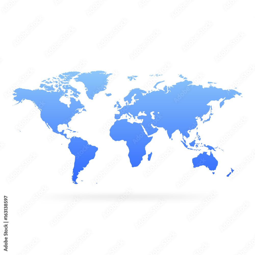 Blue gradient world map. Blank globe vector illustration