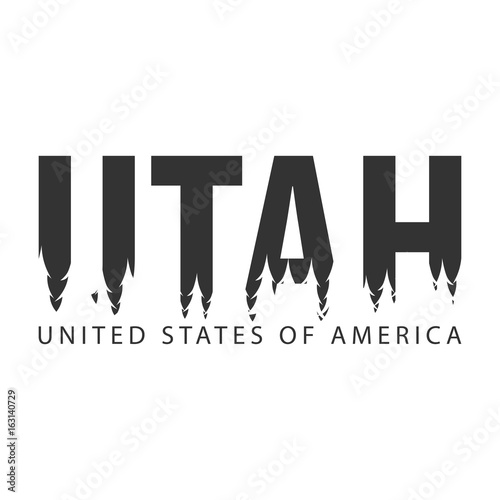 Utah. USA. United States of America. Text or labels with silhouette of forest. photo