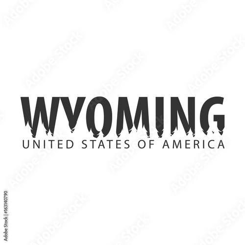 Wyoming. USA. United States of America. Text or labels with silhouette of forest.