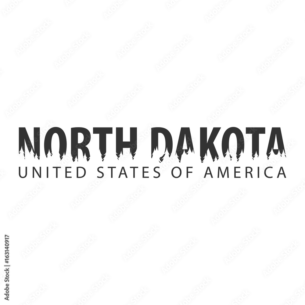 Obraz premium North Dakota. USA. United States of America. Text or labels with silhouette of forest.