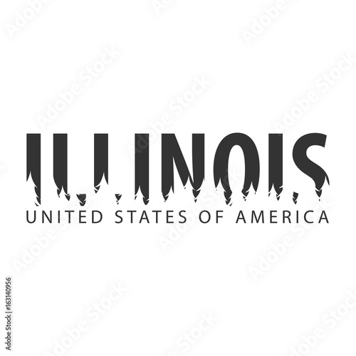 Illinois. USA. United States of America. Text or labels with silhouette of forest.
