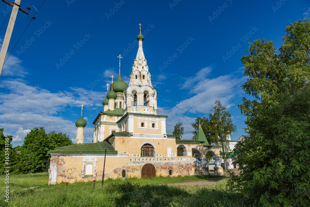 UGLICH, RUSSIA - JUNE 17, 2017: Facade of the Church of the Nativity of John the Baptist on the Volga River. Built in 1691
