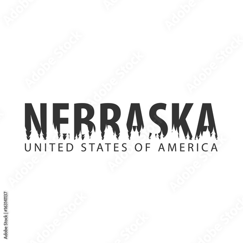 Nebraska. USA. United States of America. Text or labels with silhouette of forest. photo