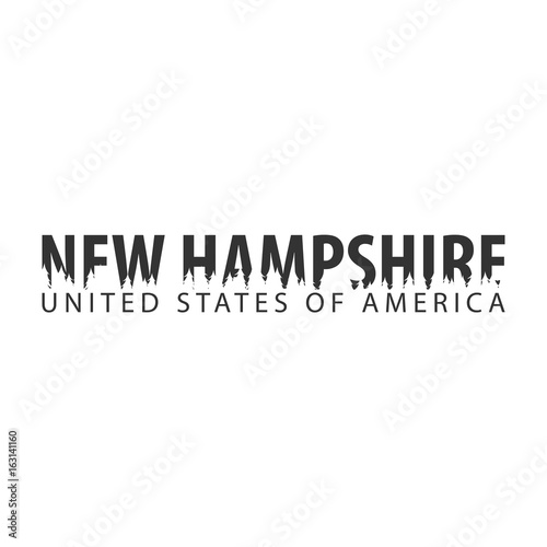 New Hampshire. USA. United States of America. Text or labels with silhouette of forest. photo
