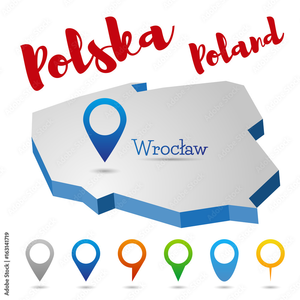Obraz premium Poland outline map, Wroclaw, vector illustration 