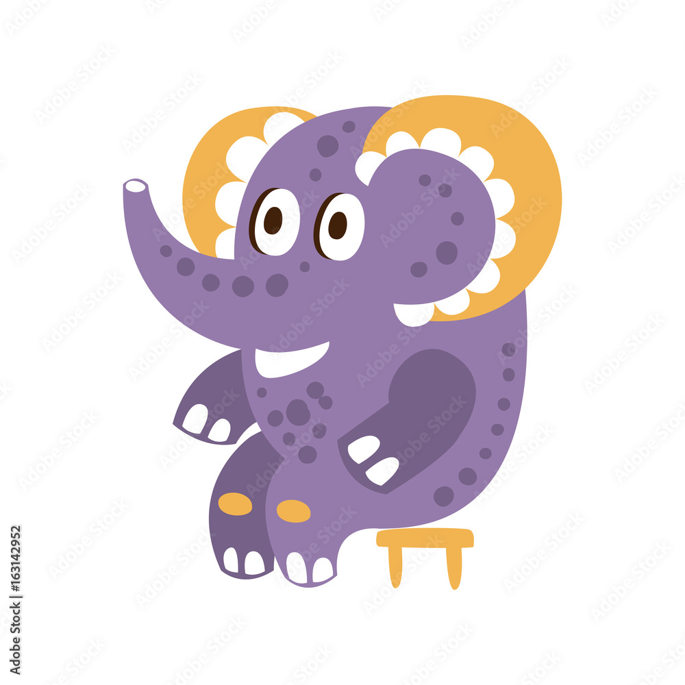 Obraz premium Cute cartoon baby elephant character sitting on a chair vector Illustration