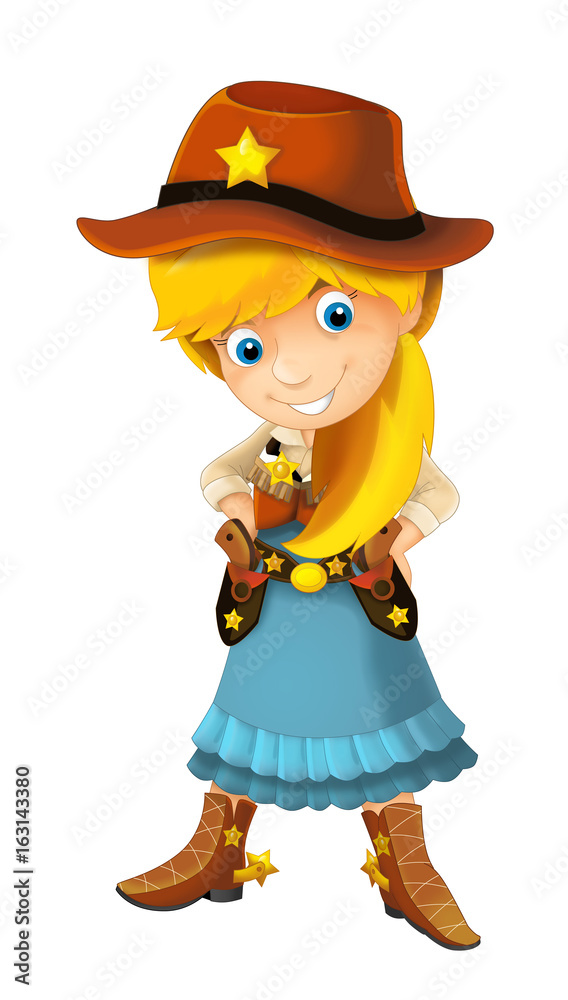 wild west cartoon cowboy girl with guns - isolated illustration for  children Stock Illustration | Adobe Stock