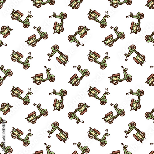 Hand drawn retro scooters seamless pattern.