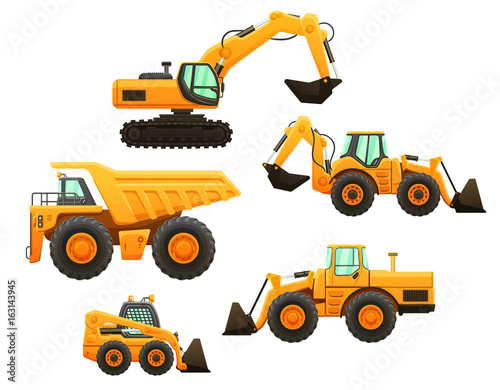 Construction equipment vector isolated set.