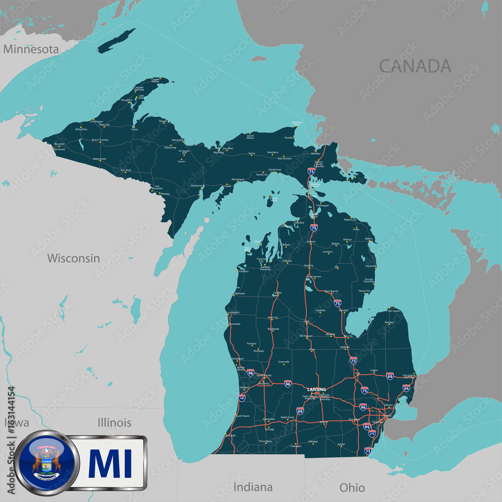 Obraz premium Map of state Michigan, USA