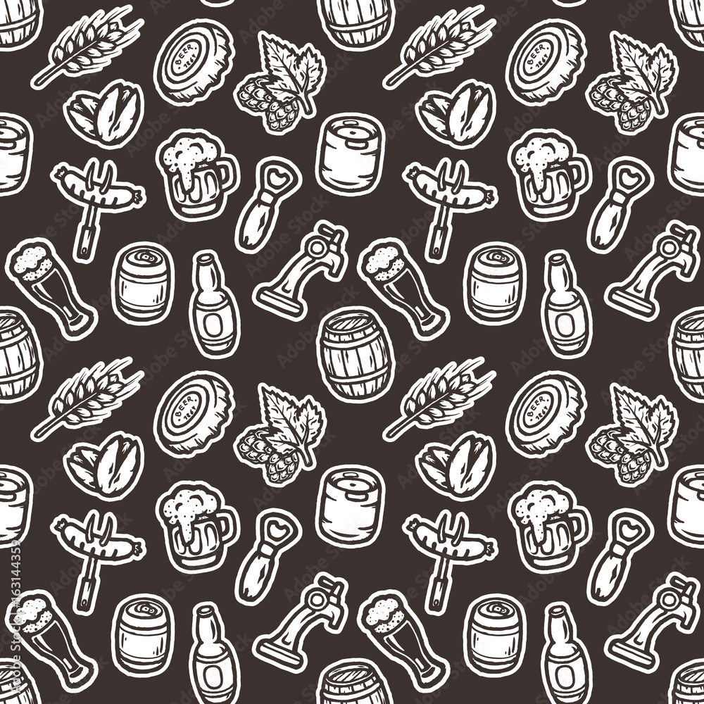Hand drawn seamless pattern with beer stuff. Hand drawn seamless pattern with beer stuff.
