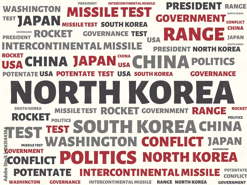 NORTH KOREA - image with words associated with the topic NORTH KOREA, word, image, illustration