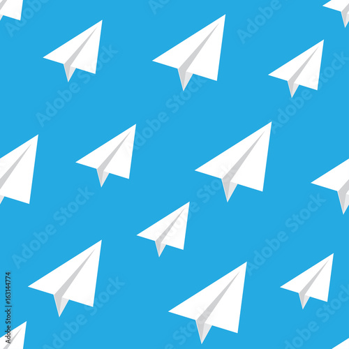 Seamless pattern with vector paper airplane.