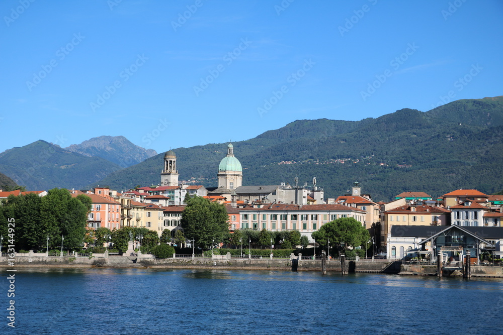 Waterfront of Intra Verania at Lake Maggiore in summer, Piedmont Italy