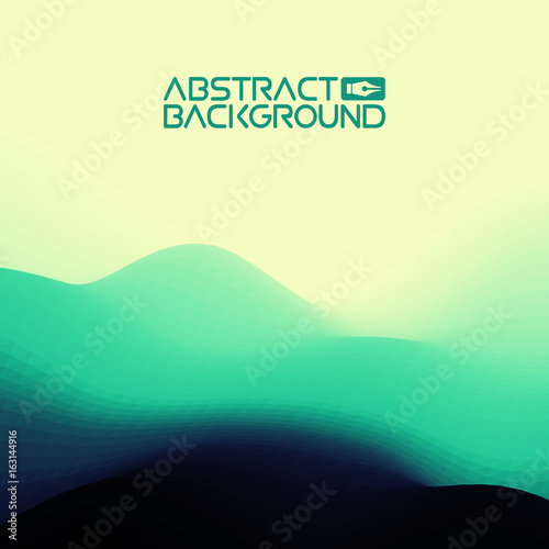 3D landscape Background. green to blue Gradient Abstract Vector Illustration.Computer Art Design Template. Landscape with Mountain Peaks