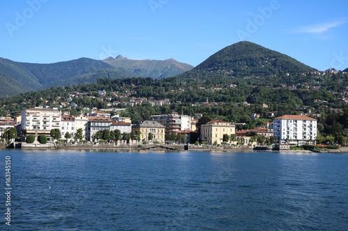 Holidays at Lake Maggiore in summer, view to Intra Verbania from the car ferry, Italy © ClaraNila