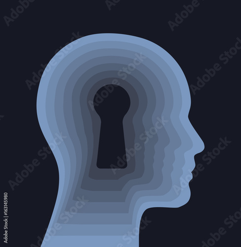 Psychology abstract concept with person face and keyhole vector illustration.