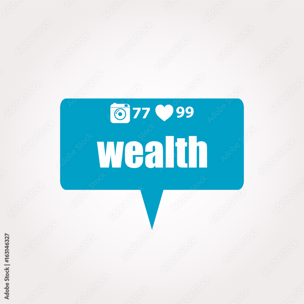 wealth word. Business concept . Labels with text, heart, camera and counters wealth word. Business concept . Labels with text, heart, camera and counters