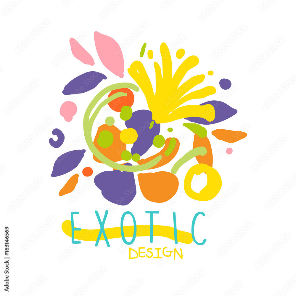 Fototapeta premium Exotic tropical summer vacation logo design colorful hand drawn vector Illustration