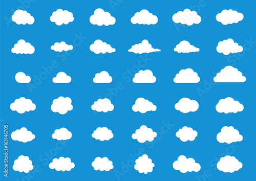 Cloud vector icon set white color on blue background