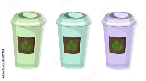 Tea paper cups set icon template. Pink quartz and serenity Vector template