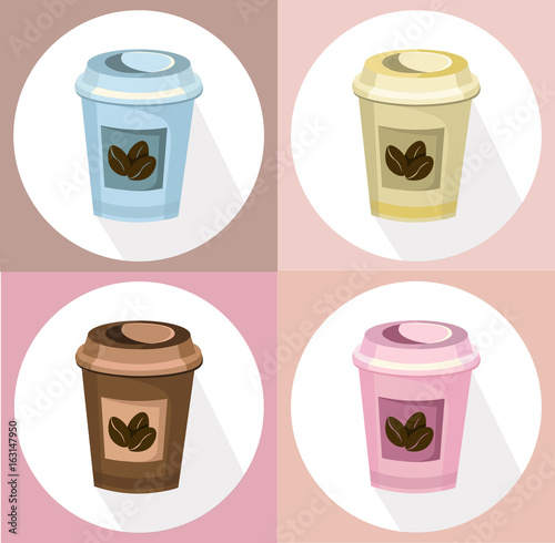 Coffee paper cups set icon template. Pink quartz and serenity Vector template