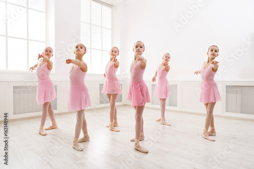 Little girls dancing ballet in studio