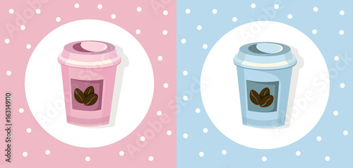 Coffee paper cups set icon template. Pink quartz and serenity Vector template